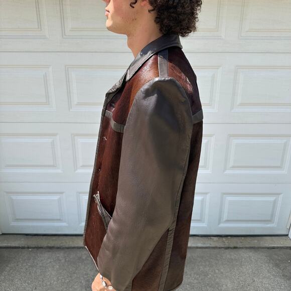 Vintage 70s Men's A Robert Lewis Idea Cowhair Leather Button Up Jacket Size 40 - Picture 4 of 7